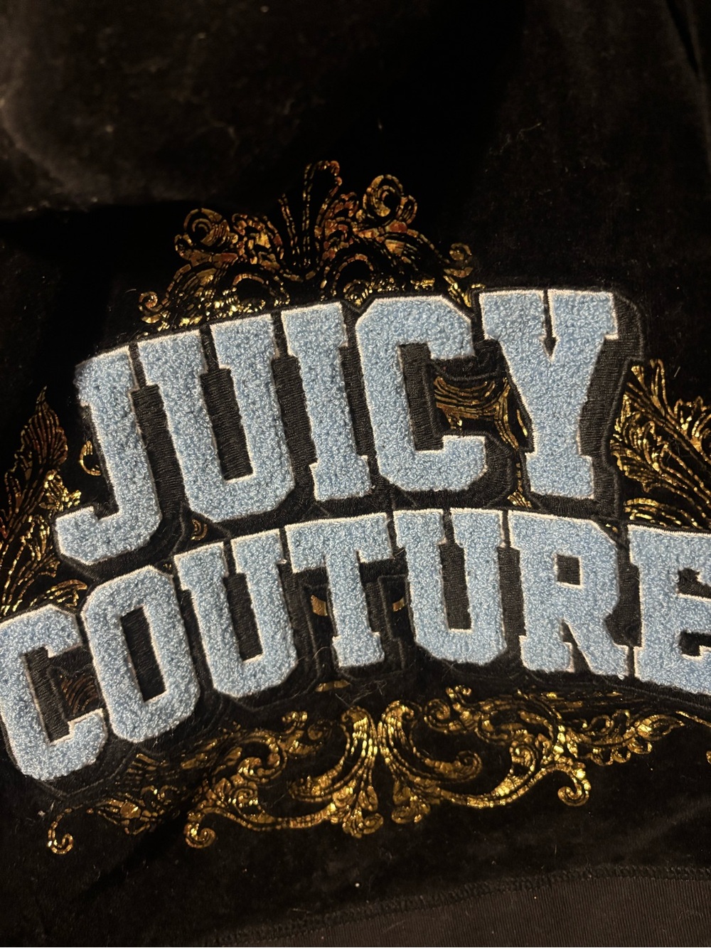 Juicy Couture Black Velvet Zip-Up Hoodie with Gold Pull
